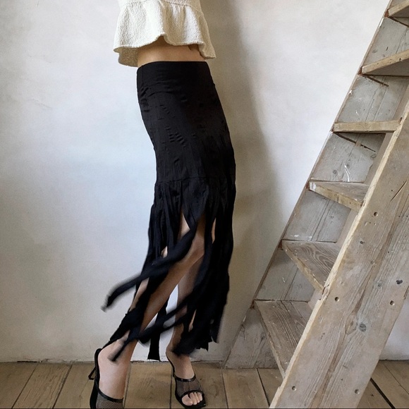 Zara Dresses & Skirts - New Zara Wrinkled Effect Maxi Skirt with Fringing